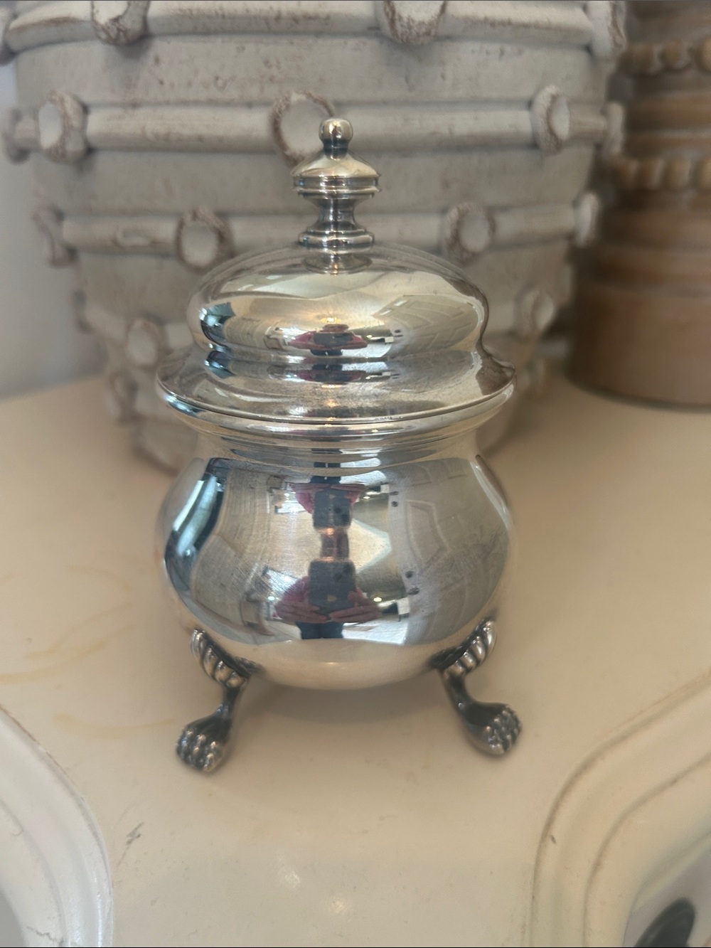 SHEFFIELD Silver Plated Decorative Lidded Jar with Claw Feet MADE IN USA